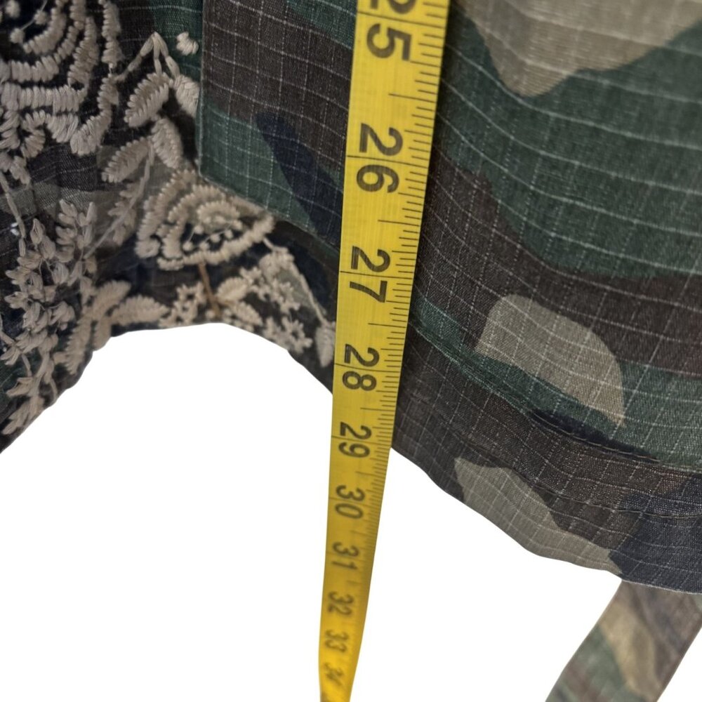 Paparazzi Camo Floral Embroidered Button-Up Jacket Tie Waist Large - Picture 10 of 14